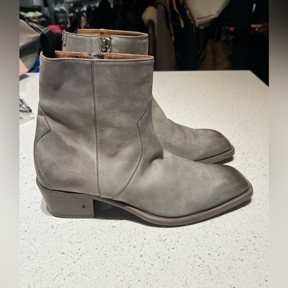 $1,098 John Varvatos Rustin gray leather boots Sz. 11